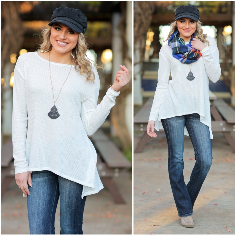 White Thermal Knit High Low Tunic